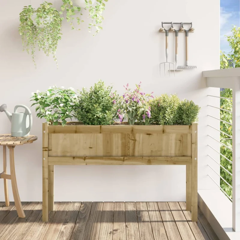Jardinera Con Patas Madera De Pino Impregnada 110x31x70 Cm