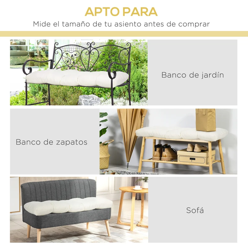 Outsunny Cojín Para Banco 2 Plazas 110x48x8 Cm Para Interiores Exteriores Crema