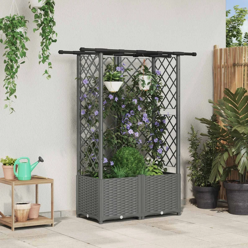 Cama Elevada Con Trellis Y Techo Gris Claro 124 X 40 X 136 Cm