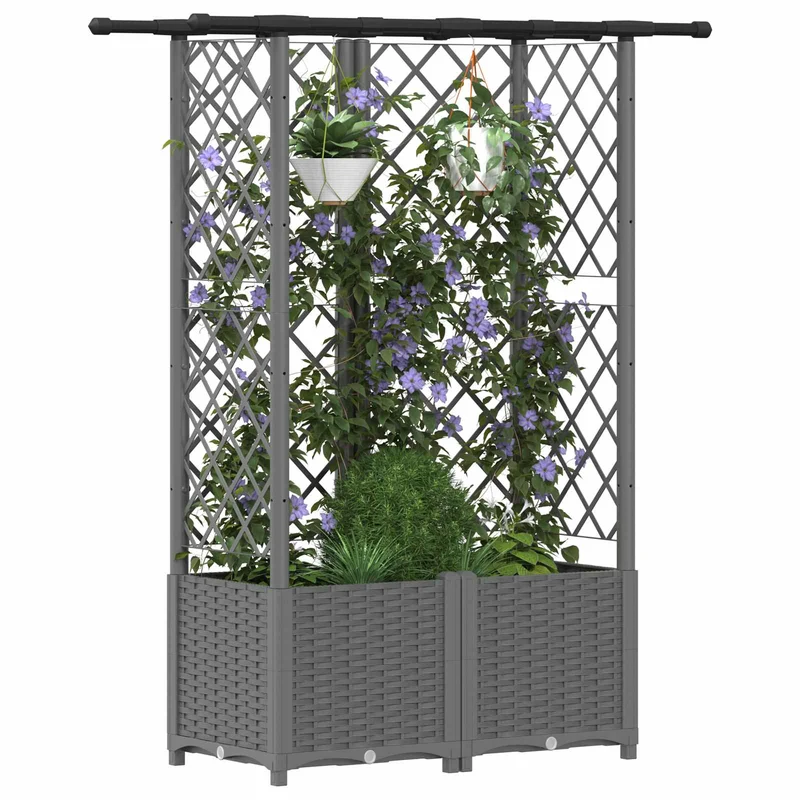 Cama Elevada Con Trellis Y Techo Gris Claro 124 X 40 X 136 Cm
