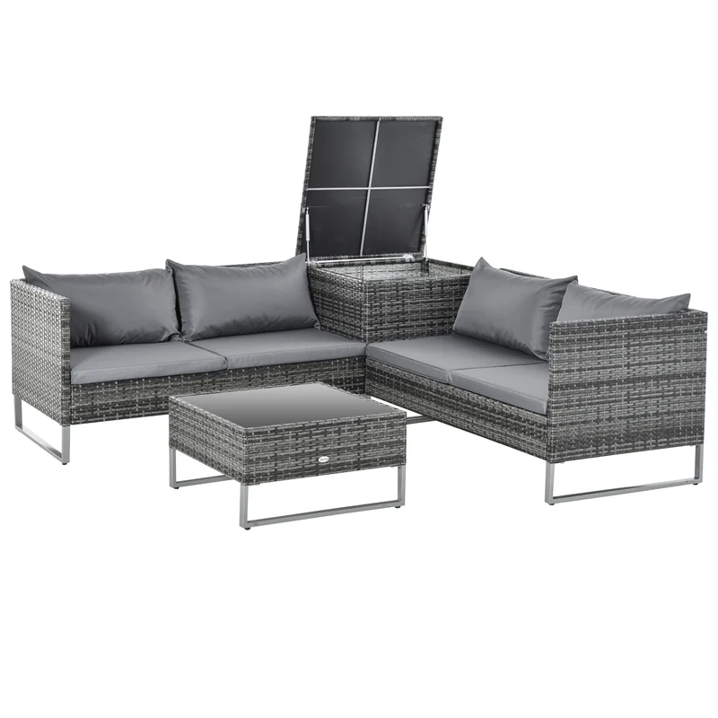 Outsunny Set Muebles De Jardín 4 Piezas De Ratán 2 Sofá Doble 2 Mesa Gran