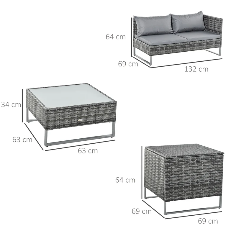 Outsunny Set Muebles De Jardín 4 Piezas De Ratán 2 Sofá Doble 2 Mesa Gran