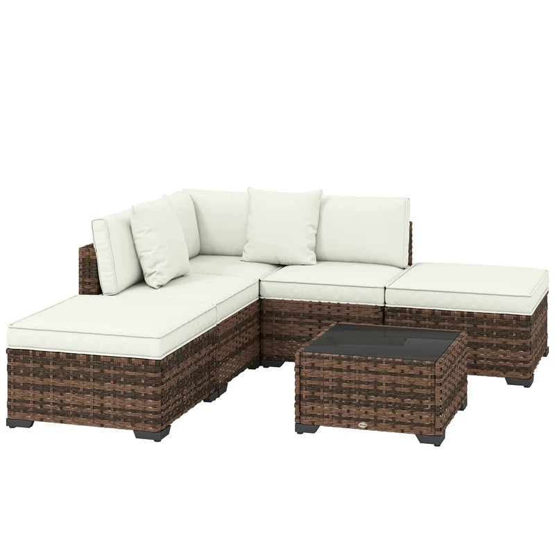Outsunny Conjunto Muebles Jardín Exterior De Ratán 6 Piezas Cojines Marrón
