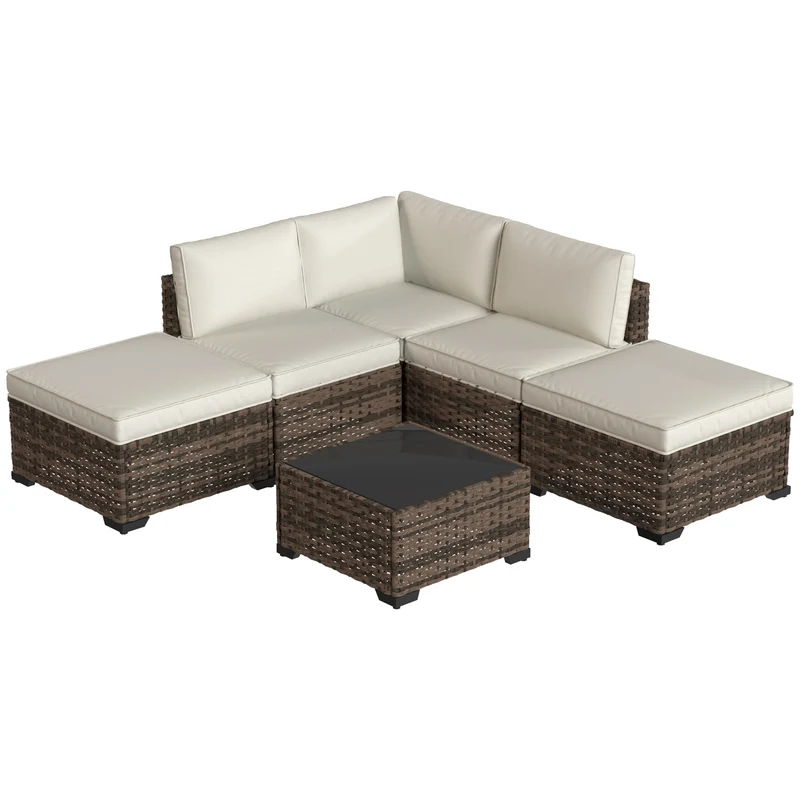 Outsunny Conjunto Muebles Jardín Exterior De Ratán 6 Piezas Cojines Marrón