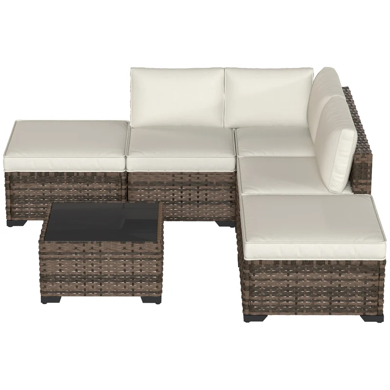 Outsunny Conjunto Muebles Jardín Exterior De Ratán 6 Piezas Cojines Marrón