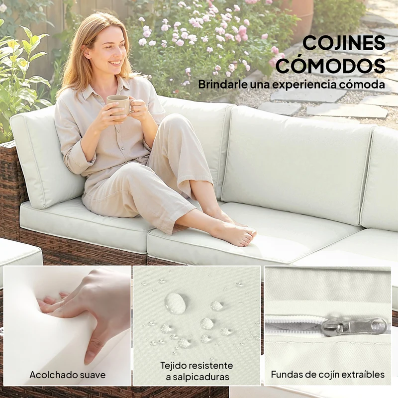 Outsunny Conjunto Muebles Jardín Exterior De Ratán 6 Piezas Cojines Marrón