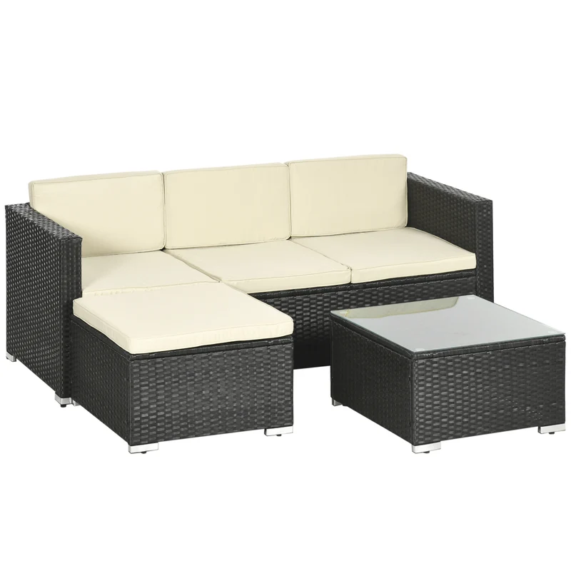 Outsunny Conjunto Muebles De Ratán Jardín Sofá De 3 Plazas Mesa Y Reposapiés