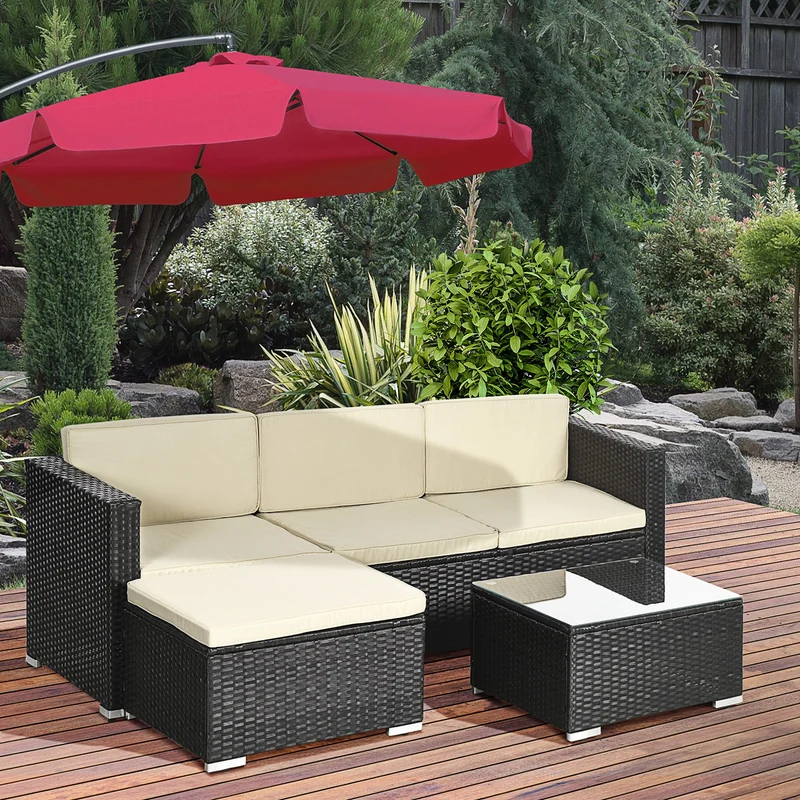 Outsunny Conjunto Muebles De Ratán Jardín Sofá De 3 Plazas Mesa Y Reposapiés