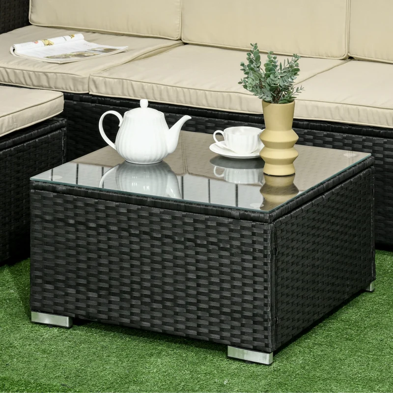 Outsunny Conjunto Muebles De Ratán Jardín Sofá De 3 Plazas Mesa Y Reposapiés