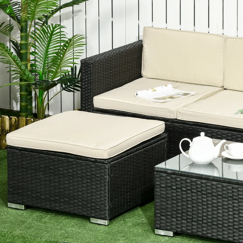 Outsunny Conjunto Muebles De Ratán Jardín Sofá De 3 Plazas Mesa Y Reposapiés