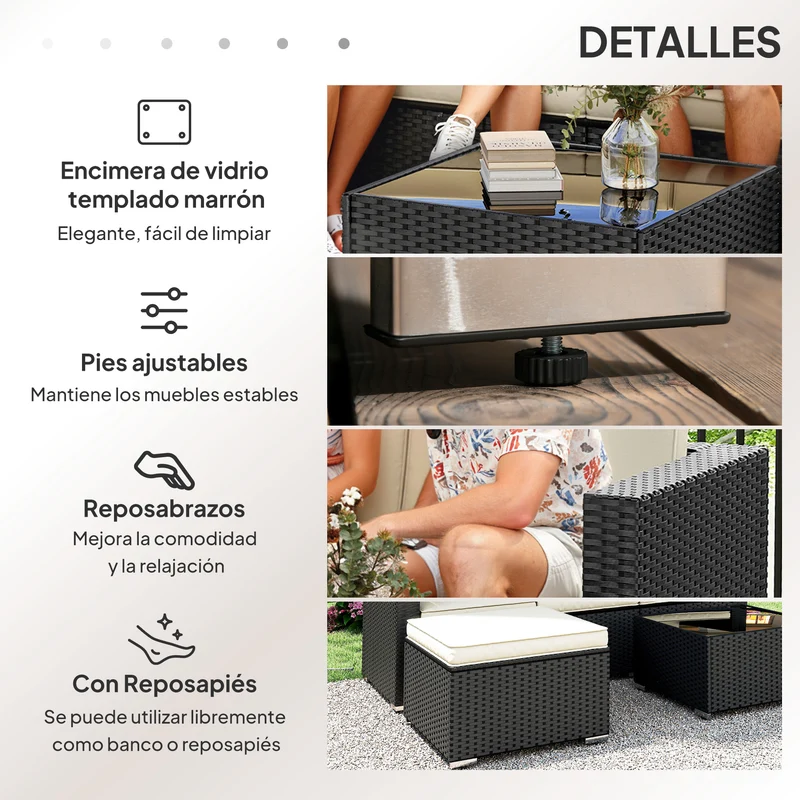 Outsunny Conjunto Muebles De Ratán Jardín Sofá De 3 Plazas Mesa Y Reposapiés