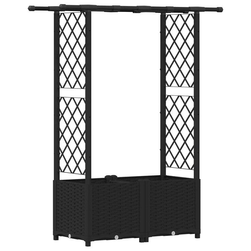 Cama Elevada Con Trellis Y Techo Negro 124,5 X 40 X 136 Cm Pp