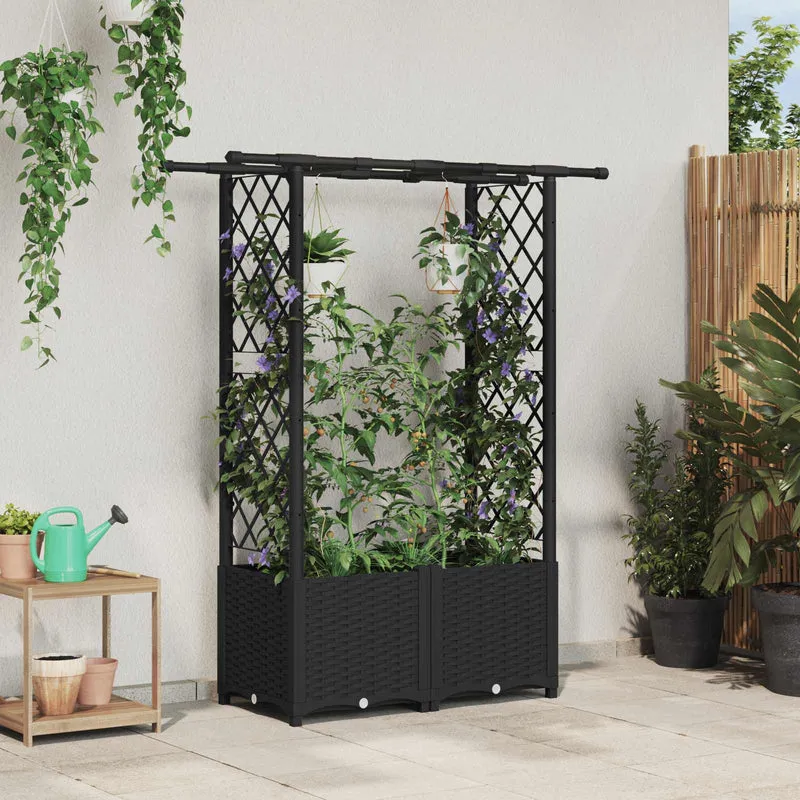 Cama Elevada Con Trellis Y Techo Negro 124,5 X 40 X 136 Cm Pp