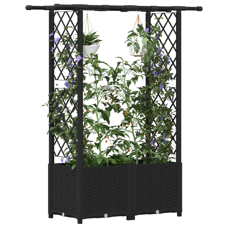 Cama Elevada Con Trellis Y Techo Negro 124,5 X 40 X 136 Cm Pp