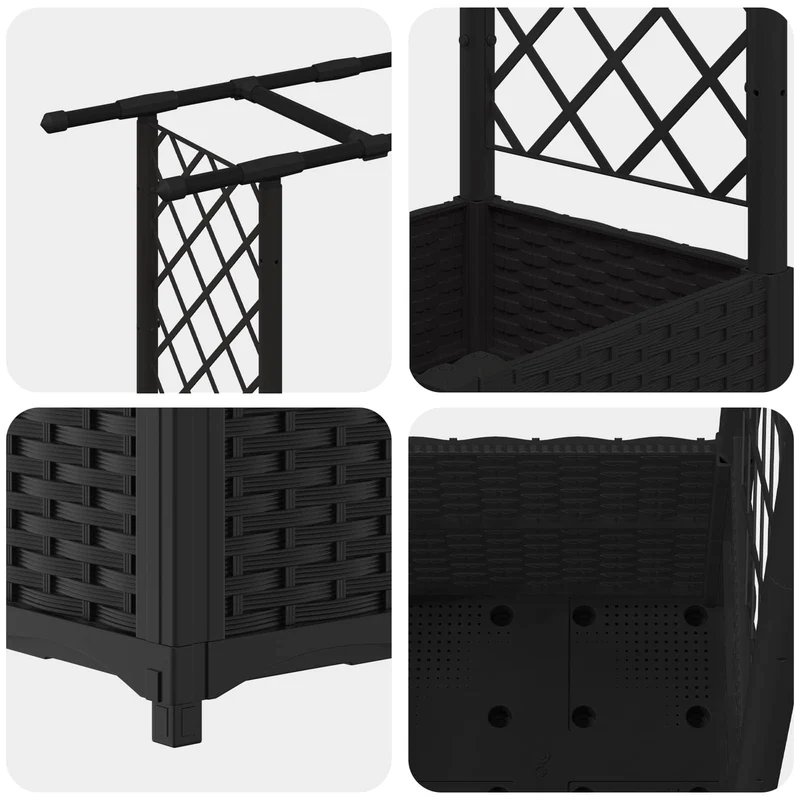 Cama Elevada Con Trellis Y Techo Negro 124,5 X 40 X 136 Cm Pp