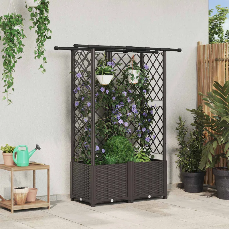 Cama Elevada Con Trellis Y Techo Marrón 124 X 40 X 136 Cm Pp
