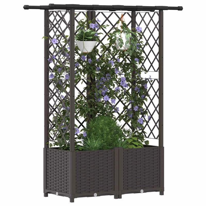 Cama Elevada Con Trellis Y Techo Marrón 124 X 40 X 136 Cm Pp