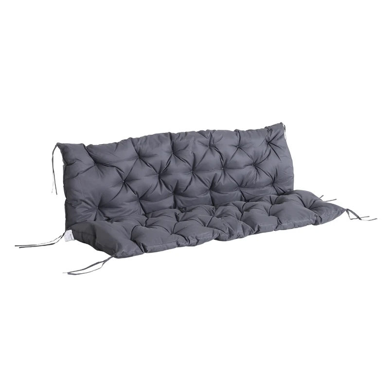 Outsunny Cojín para Banco con Respaldo 150x98x8 cm Colchón de Banco de 3 Plazas con 6 Cordones de Fijación para Jardín Terraza Balcón Exterior Gris