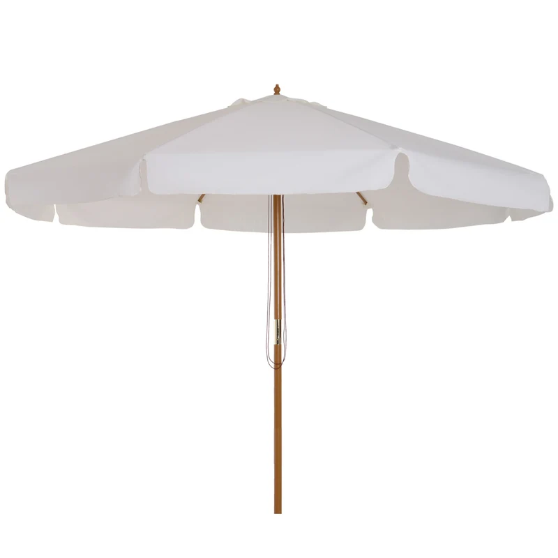 Outsunny Sombrilla Terraza Exterior Ø325 cm Sombrilla de Jardín con Sistema de Polea Techo Ventilado 8 Varillas de Bambú y Poste de Madera Parasol para Patio Terraza Beige