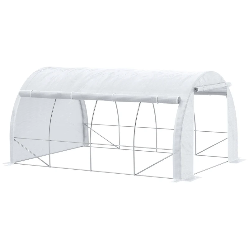 Outsunny Invernadero de Exterior 4x3x2 m Invernadero de Túnel con Puerta y 8 Ventanas de Malla Enrollables Invernadero de Huerto para Patio Jardín Blanco