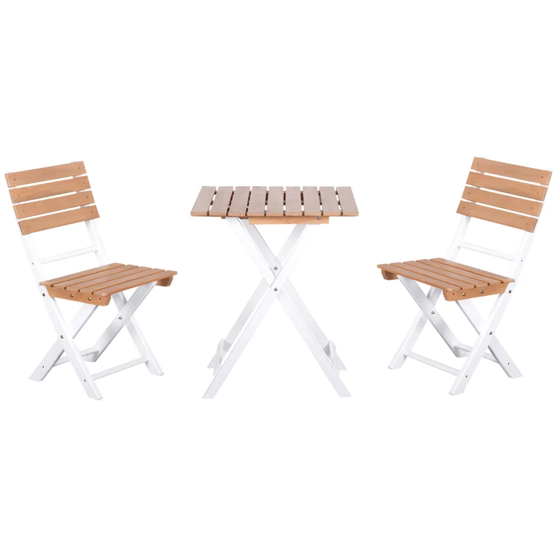 Outsunny Conjunto de Muebles de Jardín de 3 Piezas Muebles de Exterior Plegable con 1 Mesa y 2 Sillas de Madera para Terraza Patio Balcón Natural