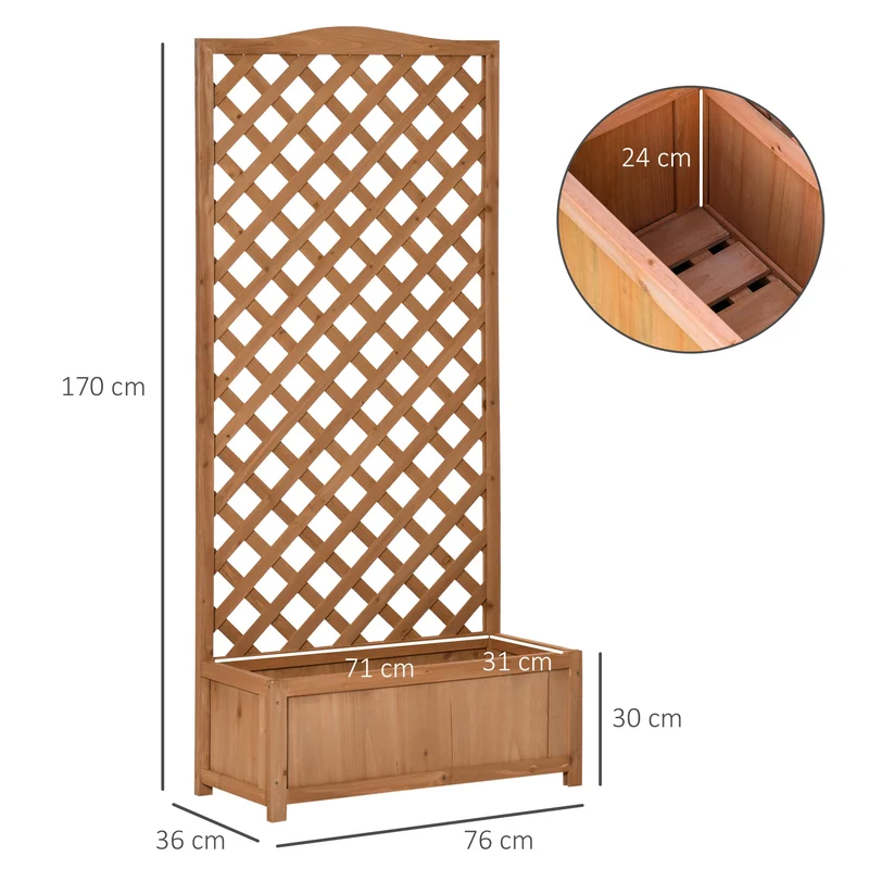 Outsunny Jardinera con Enrejado de Madera Maciza Arriate Macetero con Soporte para Trepadora Cultivos Plantas Flores para Balcón Terraza Jardín Exterior 76x36x170 cm Marrón