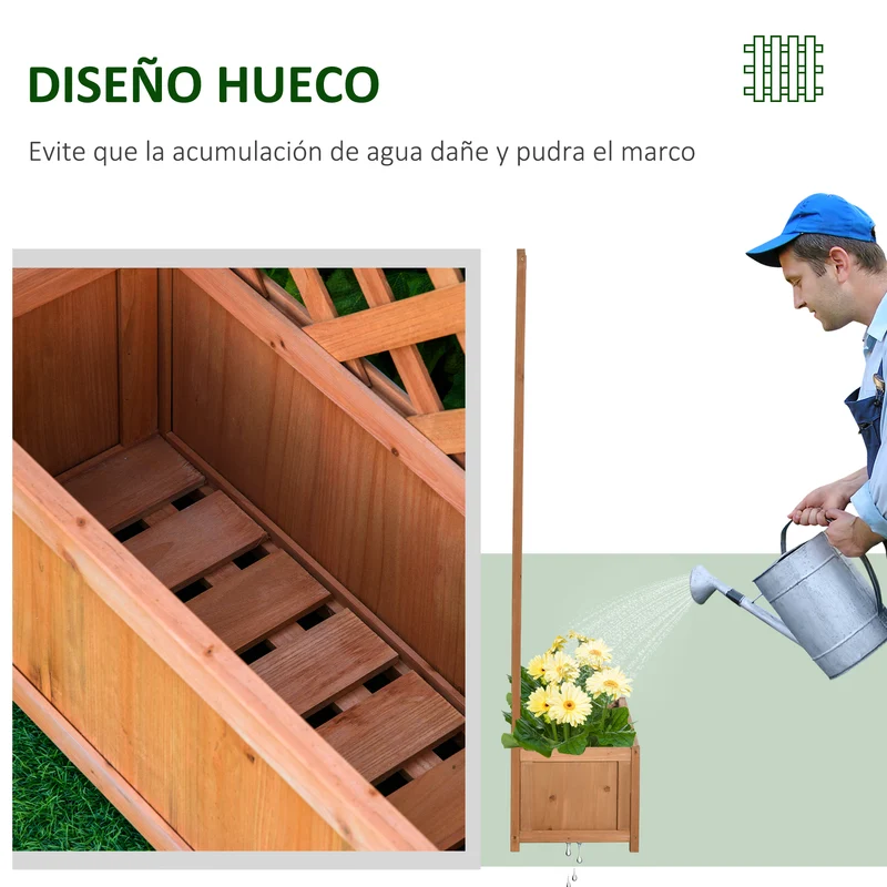 Outsunny Jardinera con Enrejado de Madera Maciza Arriate Macetero con Soporte para Trepadora Cultivos Plantas Flores para Balcón Terraza Jardín Exterior 76x36x170 cm Marrón