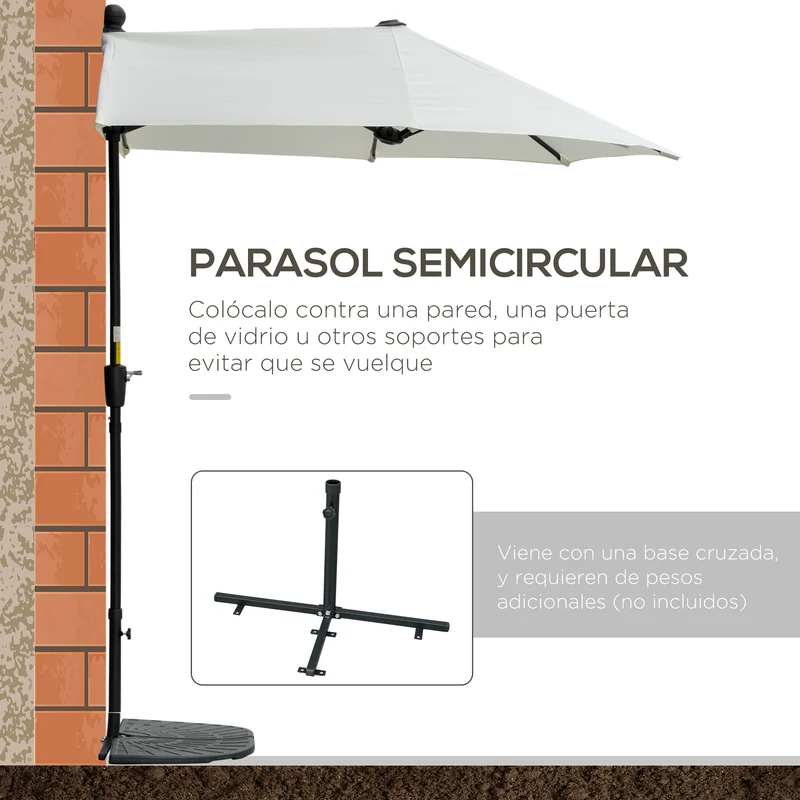 Outsunny Sombrilla de Pared de Jardín 200x190x240 cm Parasol de Terraza con Manivela Poste de Acero y Base Cruzada Anti-UV para Terraza Balcón Crema