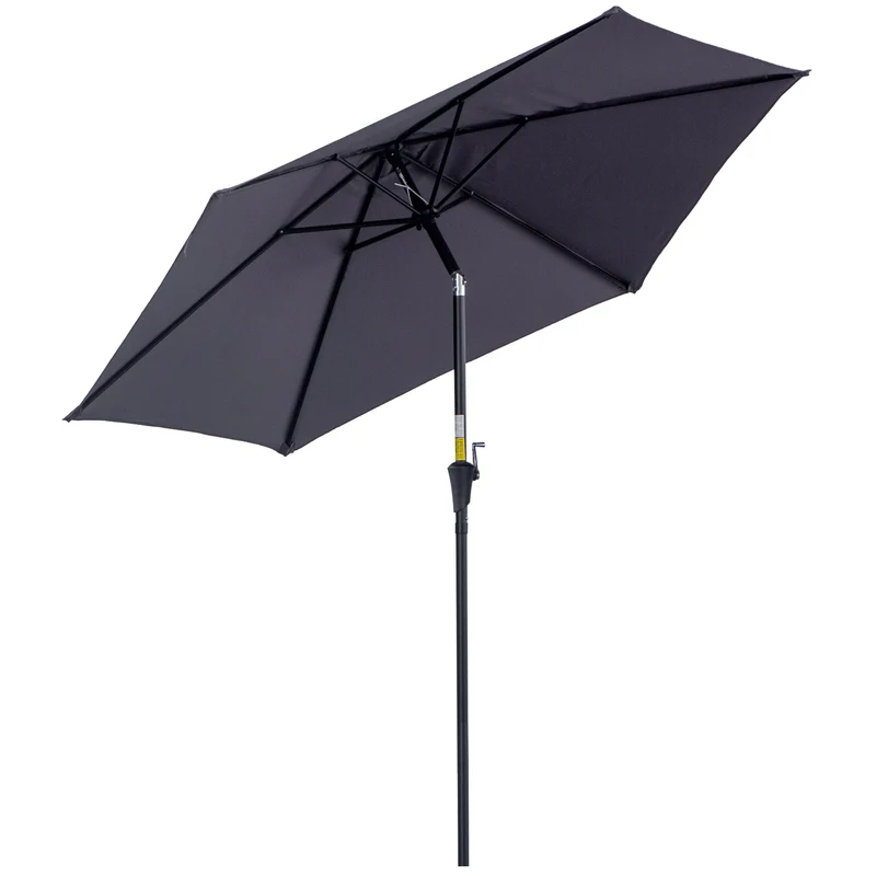 Outsunny Sombrilla para Jardín de Aluminio Ø260x235 cm Parasol de Jardín Reclinable con Manivela y 6 Varillas de Metal para Terraza Exterior Balcón Gris