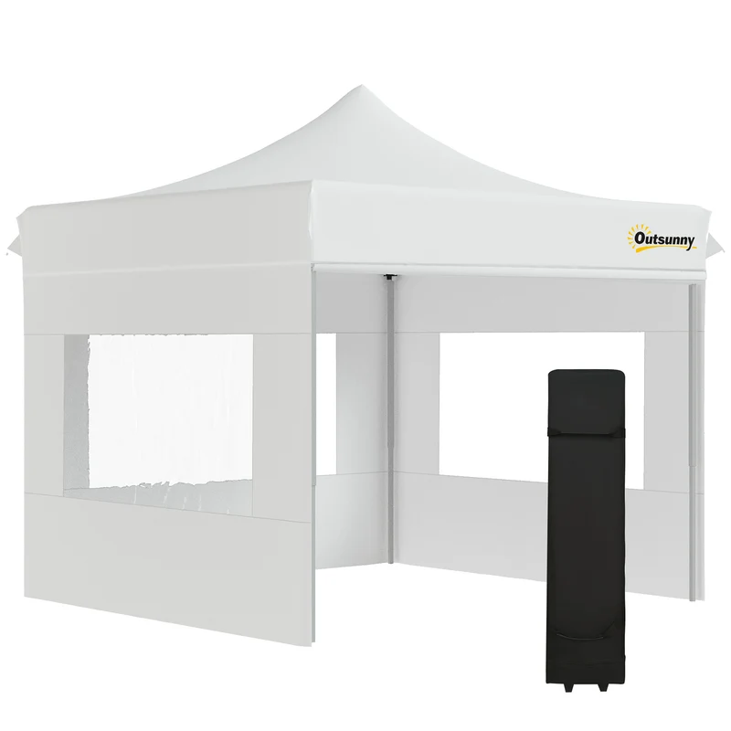 Outsunny Carpa Plegable 3x3 m con Altura Ajustable Cenador de Jardín con 4 Paredes Extraíbles de Tela Oxford 4 Ventanas y Bolsa de Transporte Impermeable Gazebo para Exterior Terraza Camping Blanco