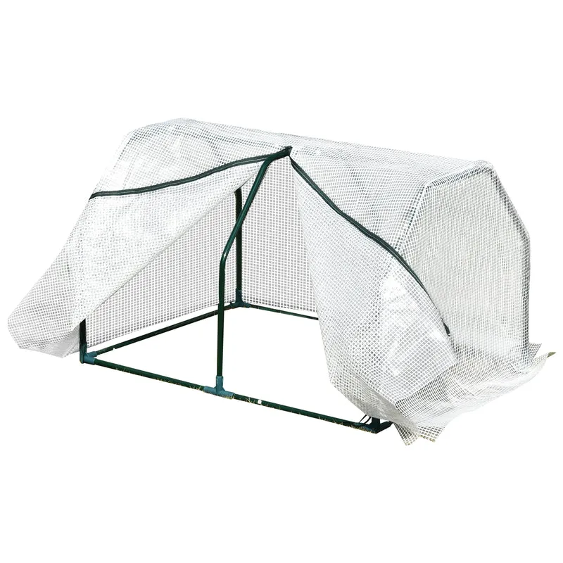 Outsunny Invernadero de Terraza 100x70x60 cm Vivero Casero Pequeño de Jardín con Cremallera para Cultivos Plantas Flores Marco de Acero Cubierta de PE Blanco
