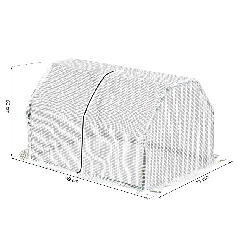 Outsunny Invernadero de Terraza 100x70x60 cm Vivero Casero Pequeño de Jardín con Cremallera para Cultivos Plantas Flores Marco de Acero Cubierta de PE Blanco