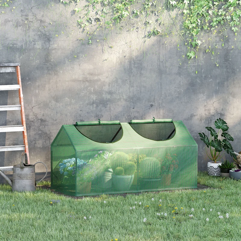 Outsunny Invernadero de Exterior 120x60x60 cm Invernadero de Jardín con 2 Ventanas Enrollables y Marco de Acero para Cultivo de Plantas Verduras Flores Tomates Verde