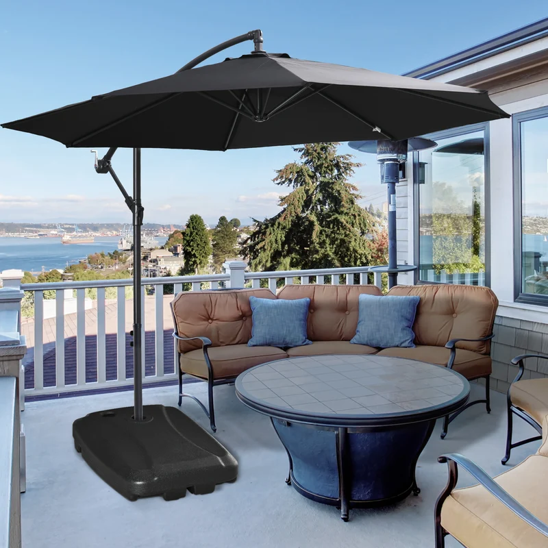 Outsunny Base de Sombrilla con 2 Ruedas Rellenable de Agua 60 kg Arena 68 kg o Mixto 75 kg Soporte de Parasol para Base Cruzada para Jardín Patio Terraza 80x60x17 cm Negro