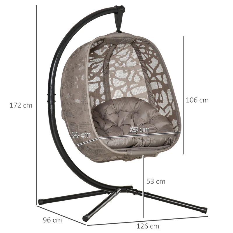 Outsunny Silla Colgante con Soporte de Acero Sillón Colgante Hamaca con Cesta Plegable y Cojines para Interiores y Exterior Carga 120 kg 126x96x172 cm Marrón
