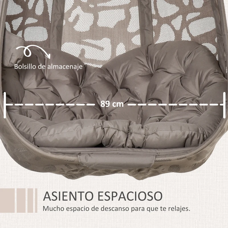 Outsunny Silla Colgante con Soporte de Acero Sillón Colgante Hamaca con Cesta Plegable y Cojines para Interiores y Exterior Carga 120 kg 126x96x172 cm Marrón