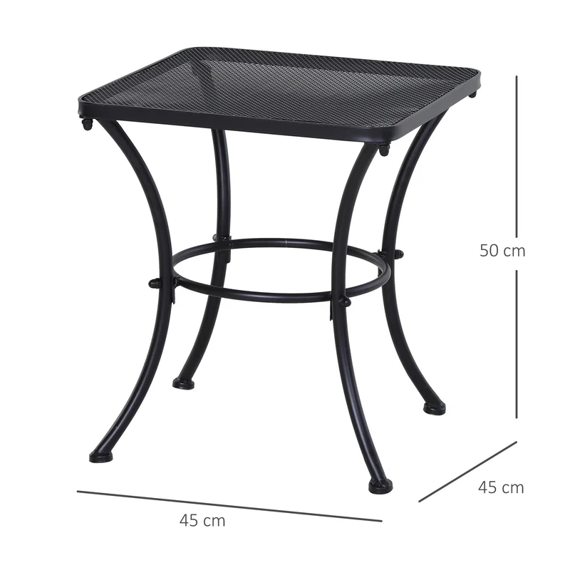 Outsunny Mesa Auxiliar Cuadrada Mesa de Jardín Exterior con Estructura de Metal para Patio Terraza Balcón Carga 30 kg 45x45x50 cm Negro