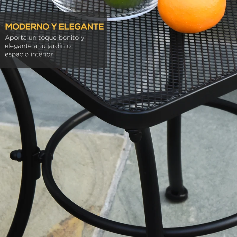 Outsunny Mesa Auxiliar Cuadrada Mesa de Jardín Exterior con Estructura de Metal para Patio Terraza Balcón Carga 30 kg 45x45x50 cm Negro