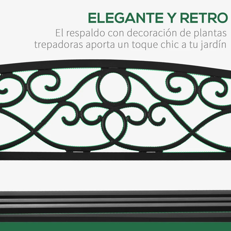 Outsunny Banco de Jardín de 2 Plazas con Respaldo y Reposabrazos Estilo Vintage para Terraza Balcón Patio Exterior Carga 240 kg Hierro Fundido y Acero 128x58,5x85 cm Negro