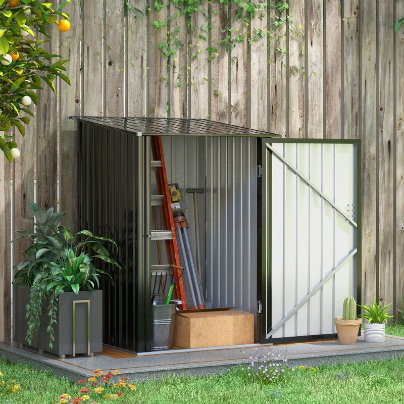 Outsunny Cobertizo de Jardín de Exterior 0,92 m² 100x103x160 cm Caseta de Jardín Metálica con 1 Puerta y Cerradura para Almacenamiento de Herramientas en Patio Terraza Gris Oscuro
