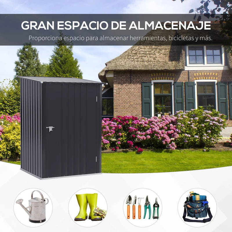 Outsunny Cobertizo de Jardín de Exterior 0,92 m² 100x103x160 cm Caseta de Jardín Metálica con 1 Puerta y Cerradura para Almacenamiento de Herramientas en Patio Terraza Gris Oscuro
