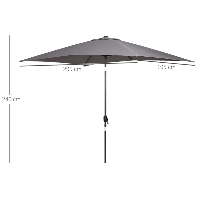 Outsunny Sombrilla de Aluminio 200x300x240 cm Parasol Rectangular de Jardín Inclinable con Manivela y Poste Desmontable para Terraza Piscina Patio Exterior Gris