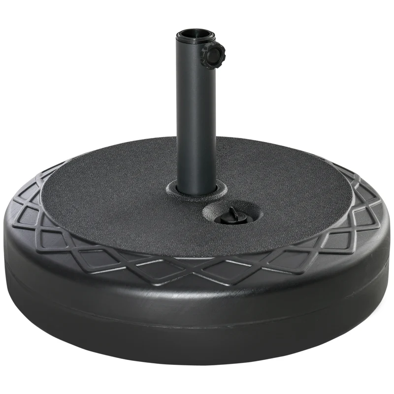 Outsunny Base de Sombrilla Rellenable de Agua 30 kg Soporte de Parasol Redondo Apto para Postes de 38mm 48 mm Metal y Plástico para Jardín Terraza Ø55x38 cm Negro
