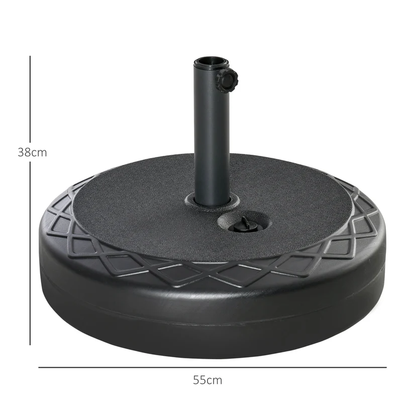 Outsunny Base de Sombrilla Rellenable de Agua 30 kg Soporte de Parasol Redondo Apto para Postes de 38mm 48 mm Metal y Plástico para Jardín Terraza Ø55x38 cm Negro