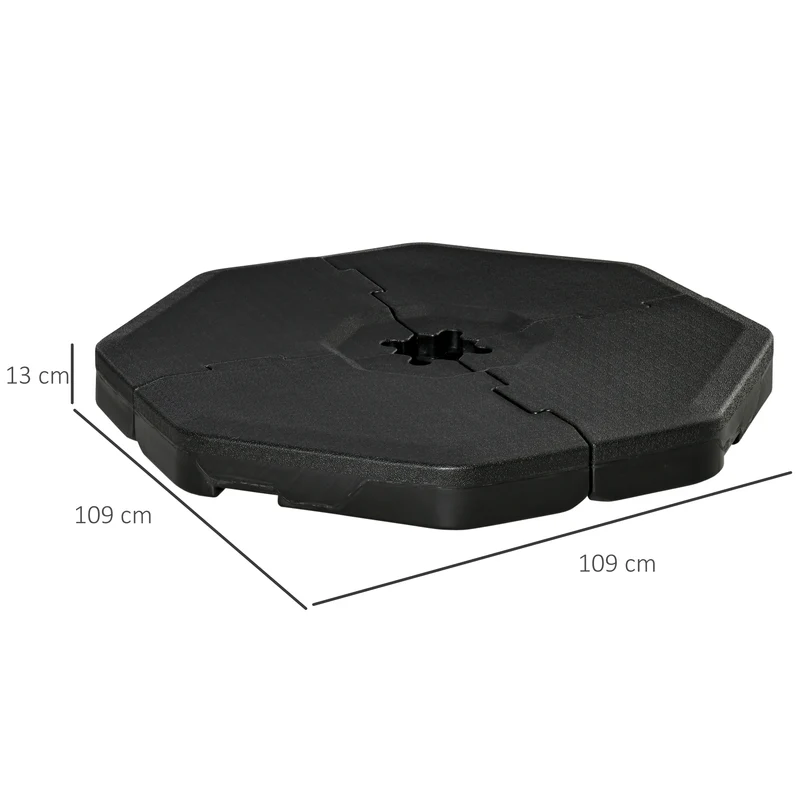 Outsunny 4 Pesos para Base de Sombrilla Rellenable de Agua 104 kg Arena 125 kg o Mixto 140 kg 4 Piezas para Base Cruzada de Parasol para Jardín Exterior 109x109x13 cm Negro