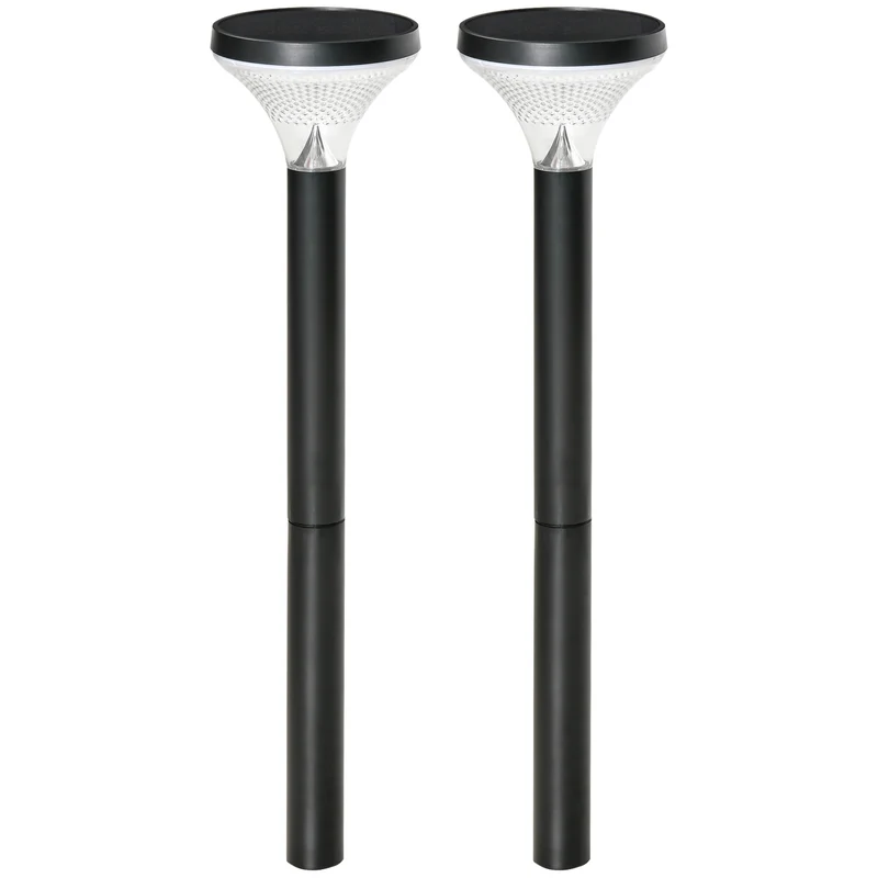 Outsunny 2 Lámparas de Camino de Pie Altura 91,5 cm con Luces LED Solares Sensor de Noche Crepuscular y Brillo Variable Set de 2 Faroles de Jardín IP44 para Patio Parque Exterior Negro