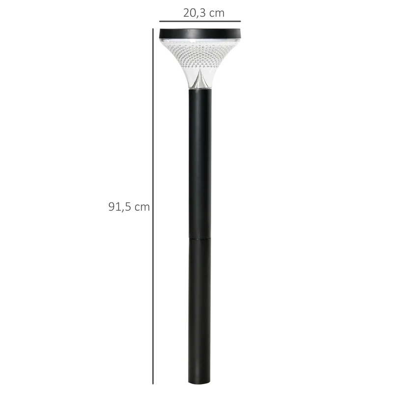 Outsunny 2 Lámparas de Camino de Pie Altura 91,5 cm con Luces LED Solares Sensor de Noche Crepuscular y Brillo Variable Set de 2 Faroles de Jardín IP44 para Patio Parque Exterior Negro