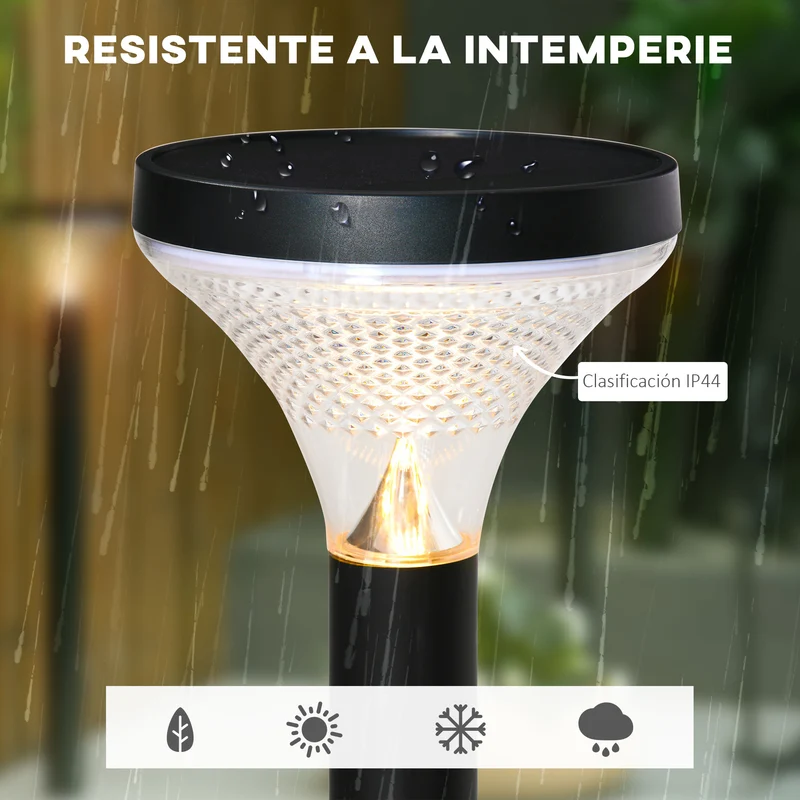 Outsunny 2 Lámparas de Camino de Pie Altura 91,5 cm con Luces LED Solares Sensor de Noche Crepuscular y Brillo Variable Set de 2 Faroles de Jardín IP44 para Patio Parque Exterior Negro