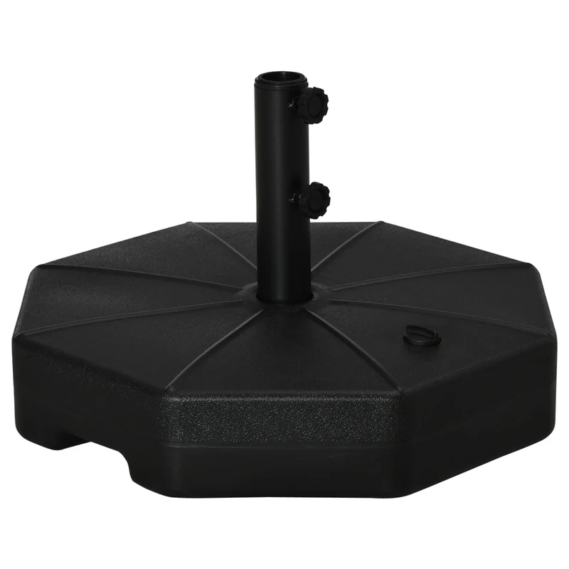 Outsunny Base de Sombrilla Rellenable de Agua 28 kg o Arena 40 kg Soporte de Parasol Octagonal Apto para Postes de 38mm 48 mm para Jardín Terraza Ø60x36 cm Negro