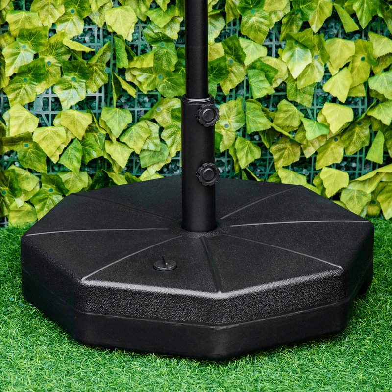 Outsunny Base de Sombrilla Rellenable de Agua 28 kg o Arena 40 kg Soporte de Parasol Octagonal Apto para Postes de 38mm 48 mm para Jardín Terraza Ø60x36 cm Negro